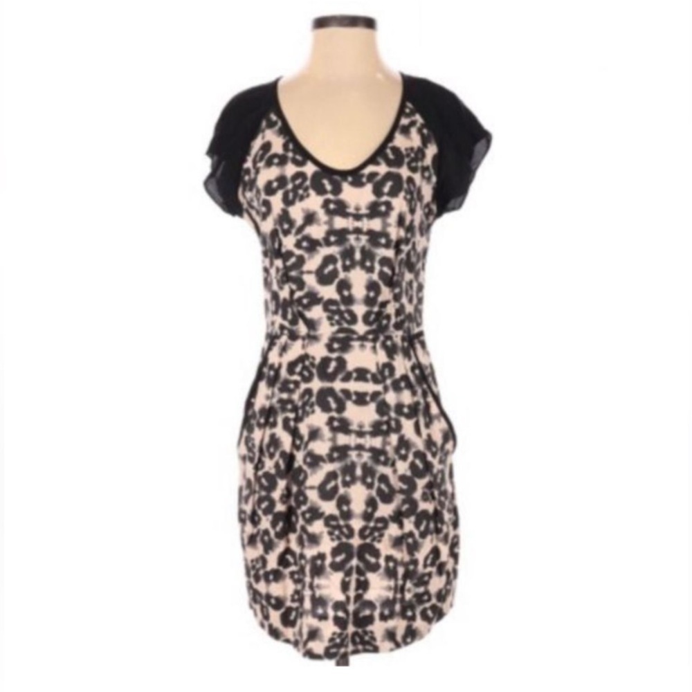 Rebecca Taylor Kaleidoscope Mini Dress Short Sleeve Sz 12 animal print